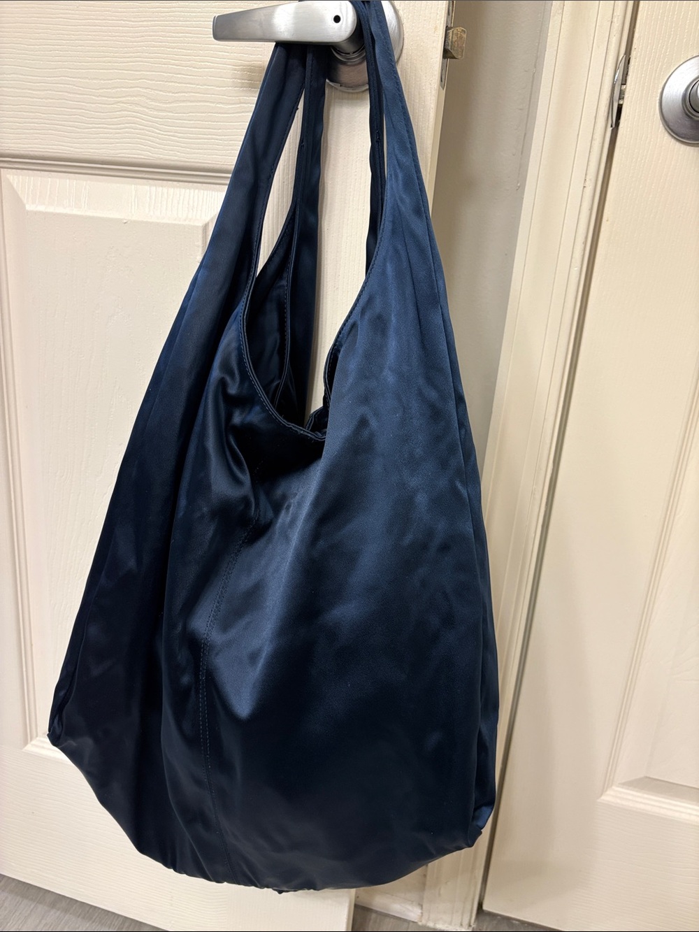 Dusica Sacks Navy satin shopping bag - made in Italy